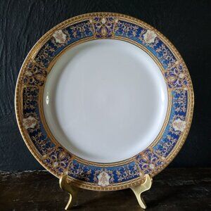Vtg Pegasus China Salad Plate Cobalt & Gold Bands w/ Woman's Face, Art Nouveau
